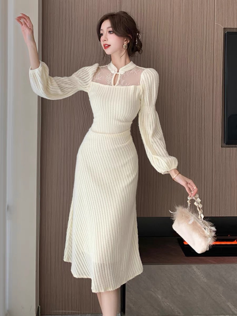 Autumn and winter gentle new Chinese style lantern sleeves improved cheongsam dress retro high-end temperament skirt sexy inner wear