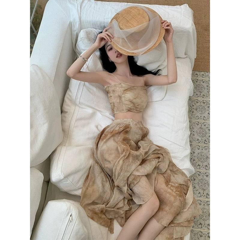2ND STUDIOS French suspender suit skirt temperament retro celebrity style 2023 summer new two-piece suit