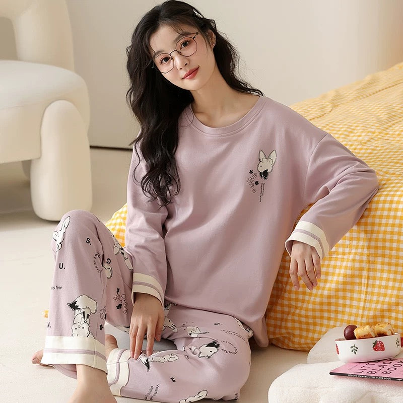Pajamas for women Spring and Autumn 2024 new long-sleeved cotton large size summer cute autumn and winter home clothes suit