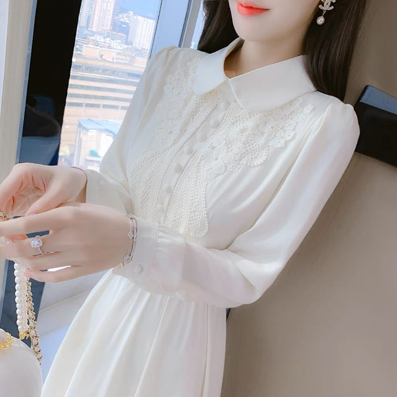 Skirt for women autumn 2023 new style chic gentle style foreign style shirt chiffon dress niche design sense (D4442)