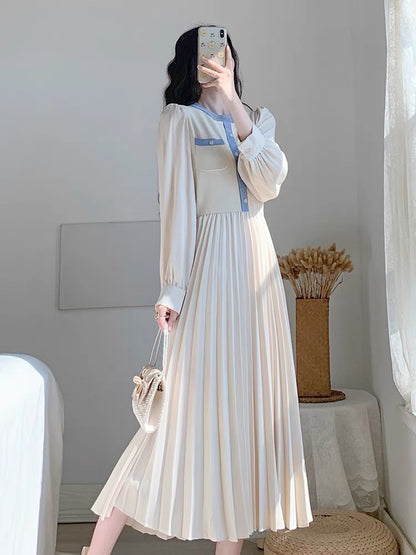 Autumn 2023 new women's skirt long-sleeved slim waist knitted bottoming French style inner design dress
