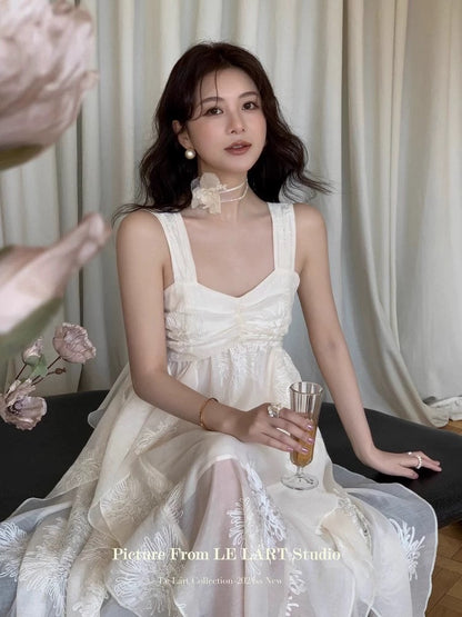 LELART French temperament high-grade suspender dress new summer irregular holiday style embroidered long skirt