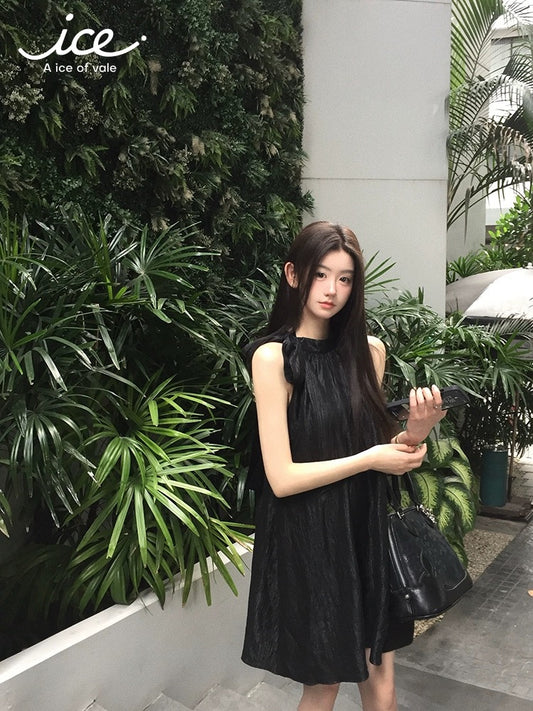 A ice of vale "Ancient Black Mamba ~" Acetate textured strappy dress, slim and drapey holiday dress
