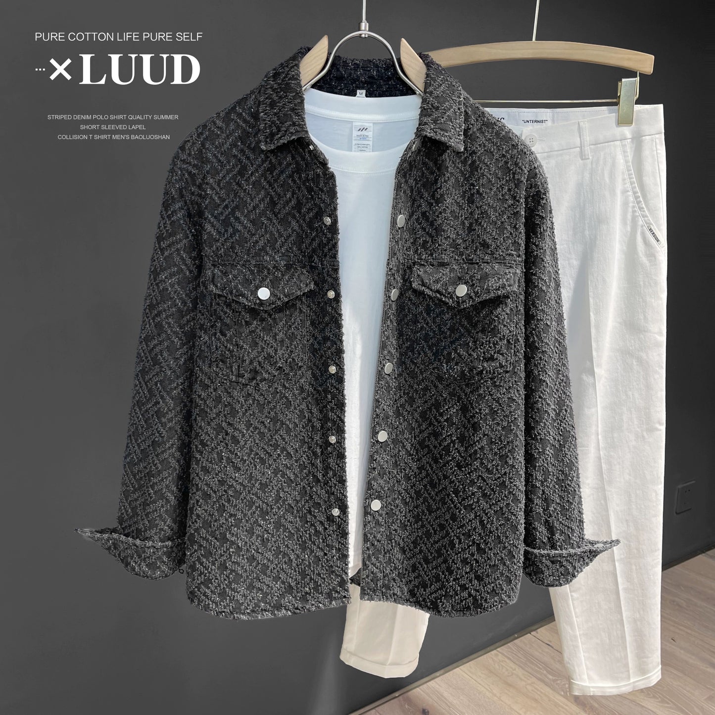 LUUD European goods high-grade sense of fragrance wind shirt youth trendy long-sleeved shirt handsome temperament lapel jacket men