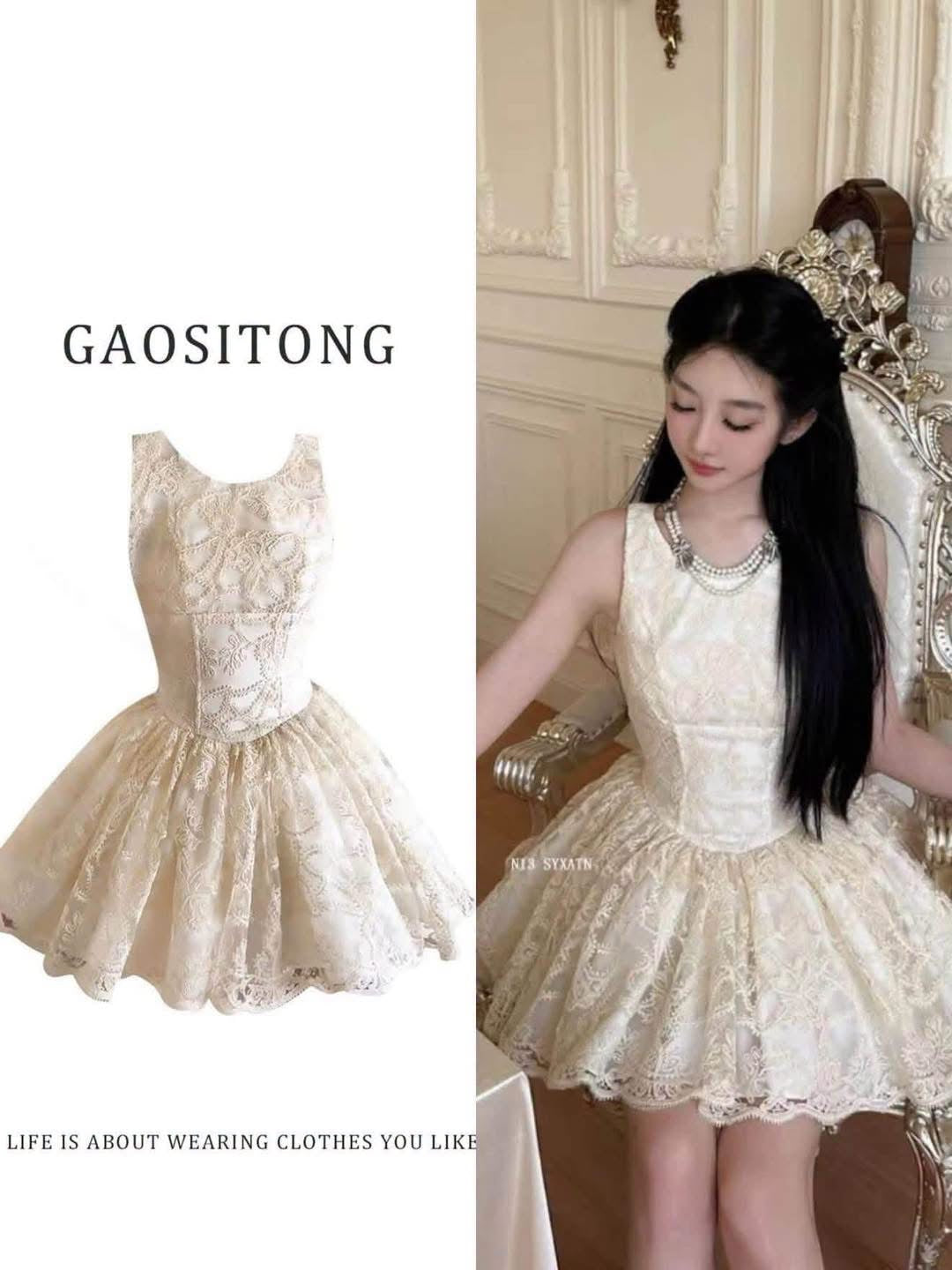 GAOSITONG Women's Summer Sleeveless Dress – French-Style Intricate Lace, Slim-Fit, Flared Mini-Dress with an Elegant, High-Society Aesthetic