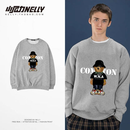 Hong Kong style cartoon Korean version casual male and female couple chic retro ins super hot velvet sweatshirt bf student jacket (N9324)