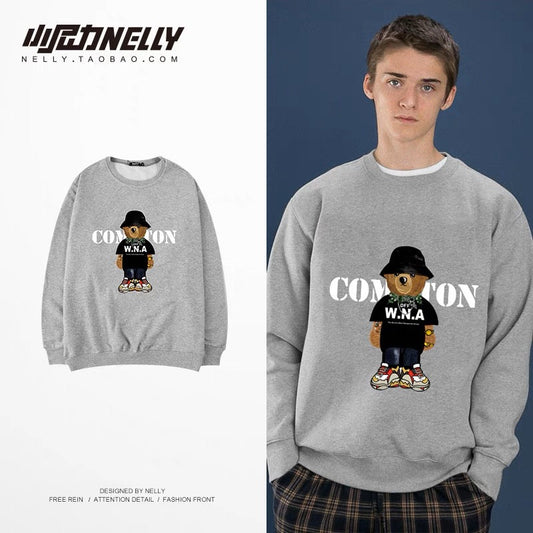 Hong Kong style cartoon Korean version casual male and female couple chic retro ins super hot velvet sweatshirt bf student jacket (N9324)