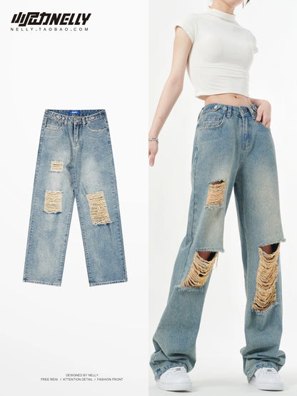 Jeans Men's Yellow Mud Dyeing Pants Summer Thin Section Boys Straight Leg Pants Trend American High Street Men's Casual Trousers