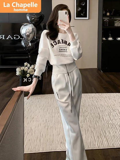 La Chapelle Design Slit Printed Casual Sports Suit Women's Autumn 2023 New Small Two-piece Set