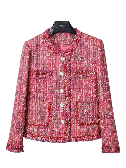Miss DG temperament socialite small fragrant style short coat 2023 autumn and winter round neck small high-end short coat for women (S0681)