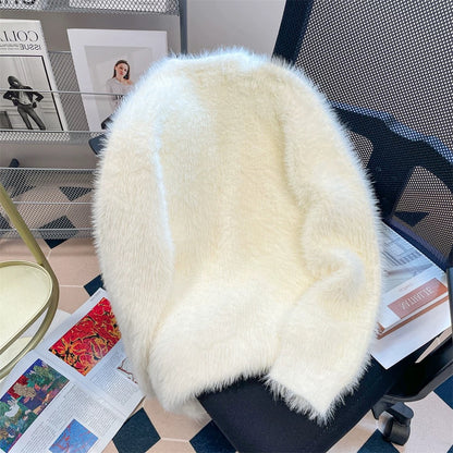 Milk fufu gentle style cute cartoon mink fleece sweater men and women autumn and winter lazy small knitted cardigan jacket