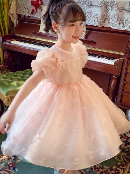 Girls Puff Sleeve Mesh Princess Dress Summer Dress 2023 New Girl Puff Dress Skirt Western Style Children's Dress