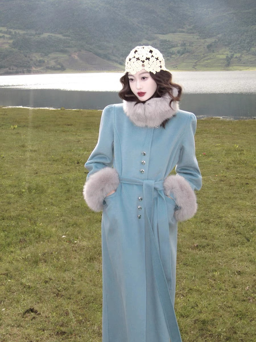 New Chinese style high-end wool coat for women autumn and winter mid-length double-sided woolen coat T2366