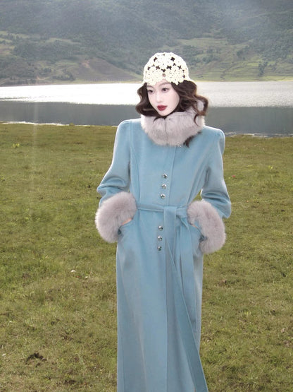 New Chinese style high-end wool coat for women autumn and winter mid-length double-sided woolen coat T2366