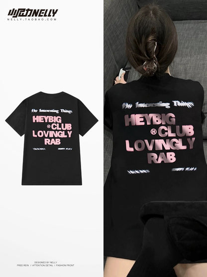 Summer cartoon creative print short-sleeved T-shirt for men and women oversize cotton bottoming shirt loose half-sleeved T-shirt