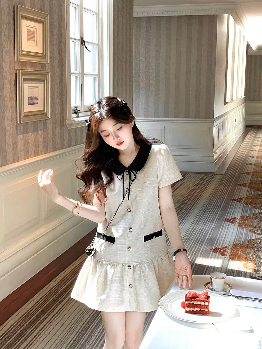 Q Girl's Princess Morning Tea/Qianjinfeng Xiaoxiang Babydoll Dress Summer French Short Skirt for Small Women D801