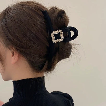 Flash diamond square buckle velvet shark clip flocking clip large clip headwear autumn and winter hair clip women's back hair clip