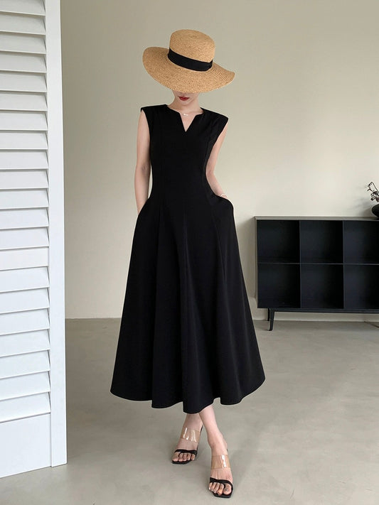 FT GUOGE Guoge's black dress 2024 summer new style waist slimming temperament goddess style commuter long skirt
