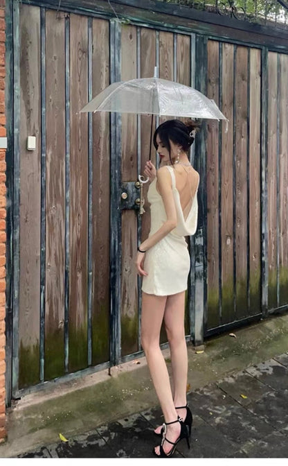French birthday party dress skirt high-end light luxury niche celebrities sequins halter strap dress female summer