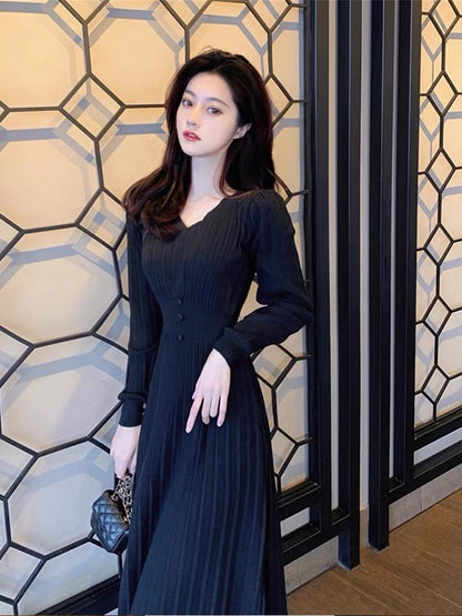 2023 new autumn sweater high-end foreign style French socialite high-end sense inner knitted bottoming dress for women (V7714)