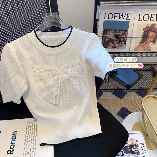 Clearance leakage, first-line brand counters, shopping malls withdrawn, cut-label women's heavy-duty beaded knitwear, women's short-sleeved tops