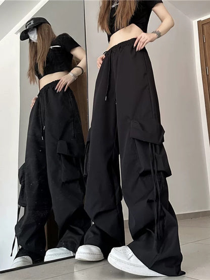 American retro overalls for women in autumn and winter with wide-leg design, niche plus velvet and thickening, loose casual floor mopping trousers, trendy