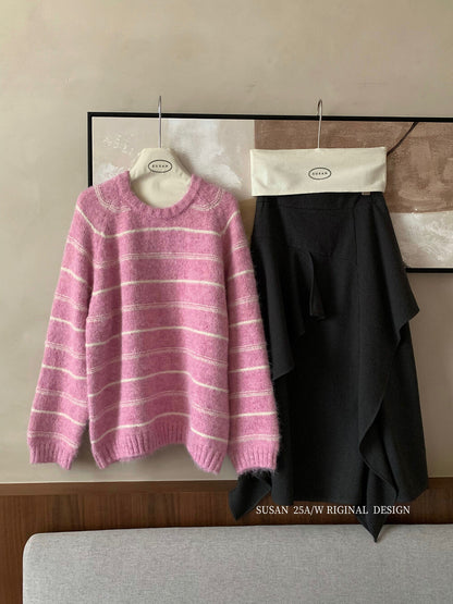 Early winter essential! 【SUSAN】A must-have for stripe lovers | Simple, casual striped soft and warm sweater 1373s# LWD