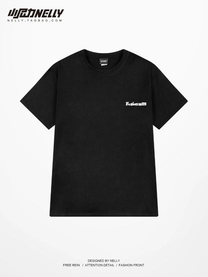 National tide letter print short-sleeved T-shirt men and women summer loose heavy couple national tide brand couple tops half-sleeved TEE