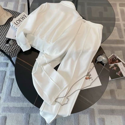 European Sports and Leisure Suit for Women Autumn 2023 New Street Style Lady’s Wide-leg Pants Two-piece Set