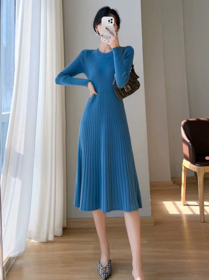 Autumn and winter pullover mid-length over-the-knee sweater skirt, slim and elegant, with coat, bottoming shirt and knitted dress for women