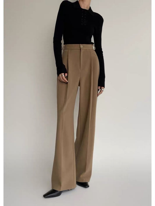 PAPERLLL Xinjian high-waisted high-end drape trousers straight-leg wool wide-leg suit pants for women 2023 autumn and winter (B4417)