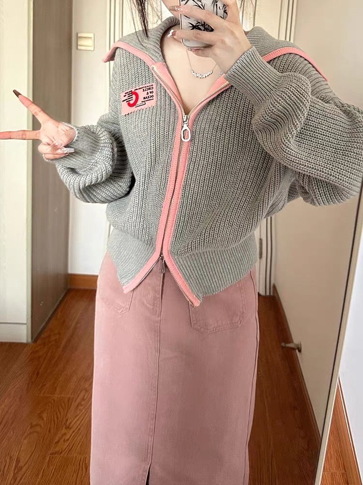 Milk fufu sweet wear a whole set of sweater coat large lapel cardigan skirt slimming two-piece suit autumn and winter