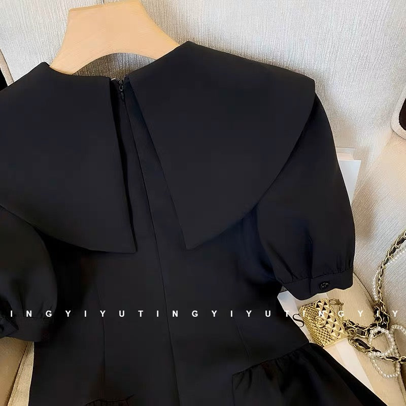Chic and beautiful basic dress female waist high-end sense niche bow navy style tutu skirt summer