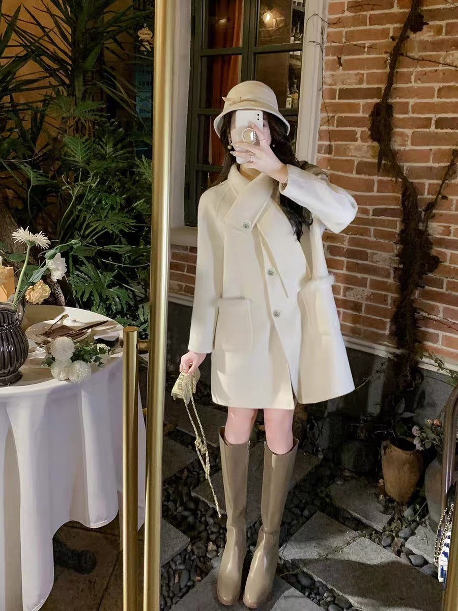 Fish Rabbit's Rabbit Woolen Jacket Feminine Socialite New Winter High-End Chic Mid-Length Warm Coat