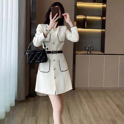 Autumn clothing for women 2023 new women's clothing high-end French dress for small people in autumn and winter with long-sleeved skirt