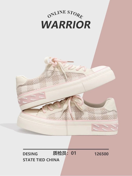 Pull back Sakura Pink Canvas Shoes Women's 2024 Spring New Versatile Casual White Women's Shoes Thick Sole Heightening Plate Shoes
