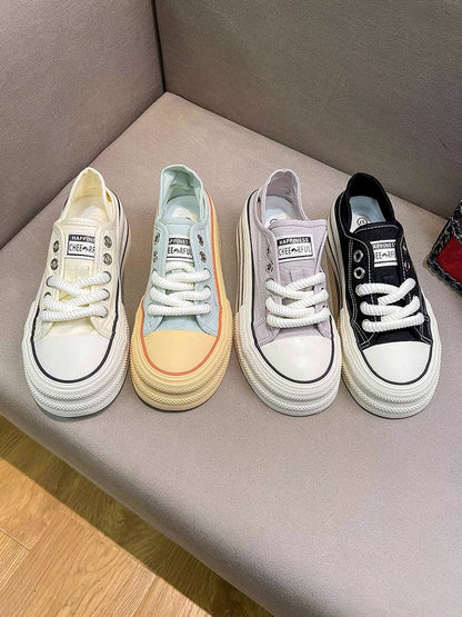 Uncle MJ net red color matching canvas shoes women's new Korean version casual fashion all-match sneakers two wear small white shoes