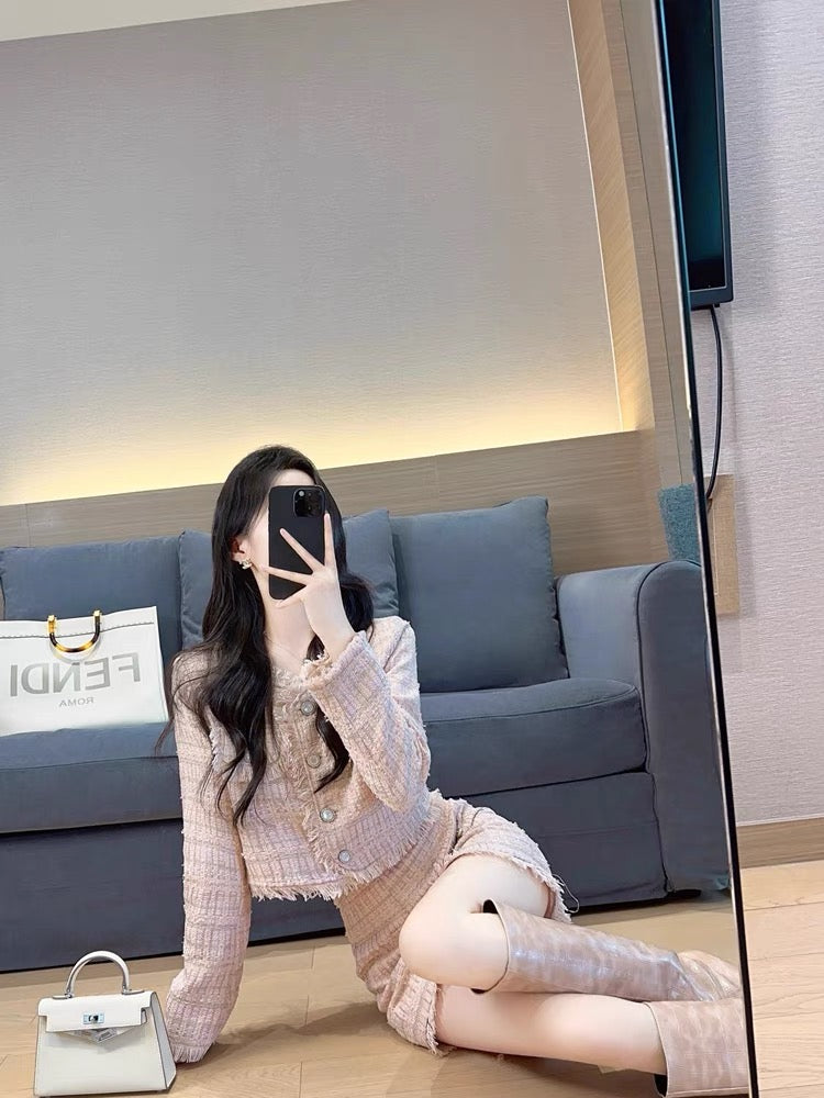 Xiaoxiangfeng suit 2023 new popular autumn and winter high-end temperament socialite fashion tweed fashion two-piece set (S5552)