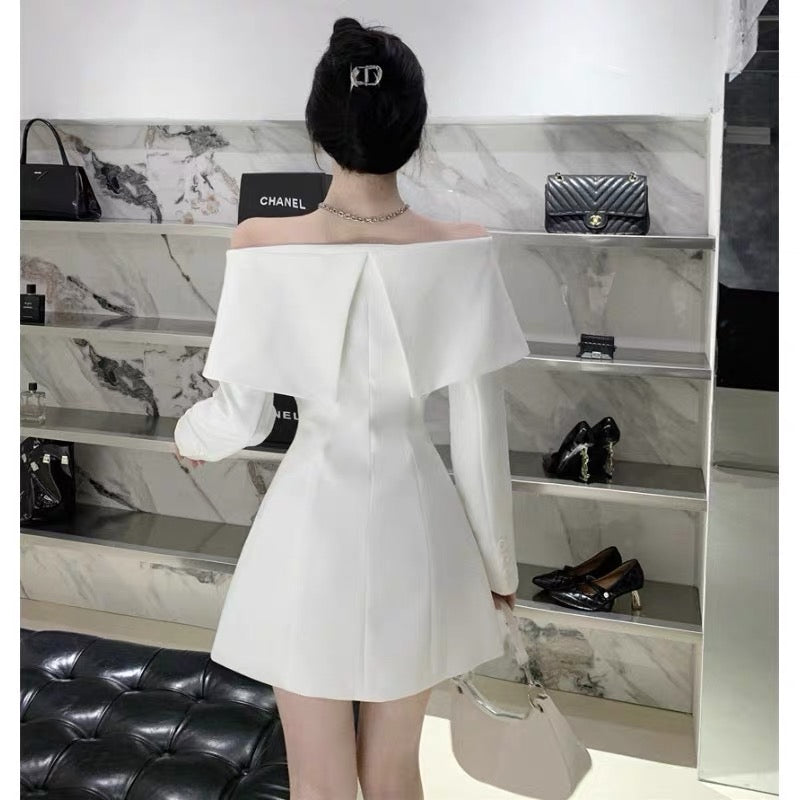 Chic niche design sense celebrity temperament high-end French one-shoulder suit dress spring and summer 2023 new style