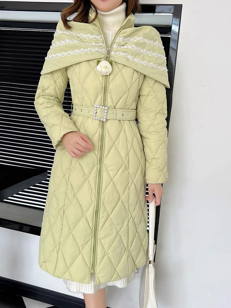 Nori's gentle and ladylike shawl style beaded lace waist slimming French slim down jacket