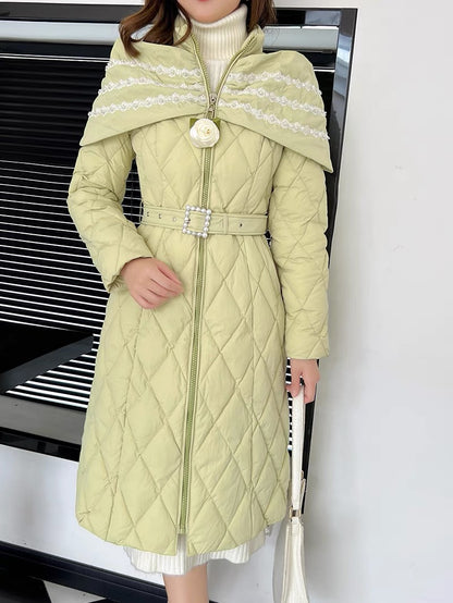 Nori's gentle and ladylike shawl style beaded lace waist slimming French slim down jacket