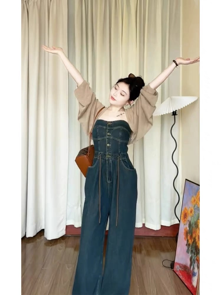Chic and high-end tube top denim jumpsuit jumpsuit jumpsuit female 202 –  Lee Nhi Boutique