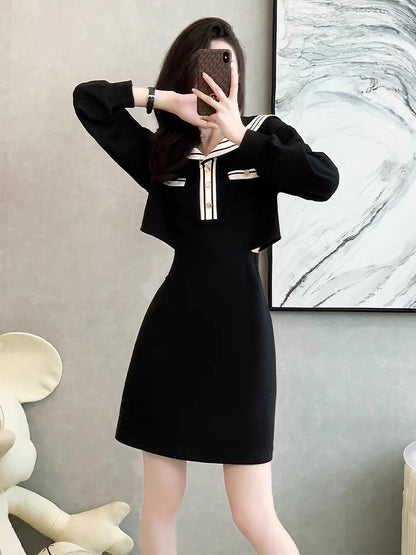 Fashionable, casual, simple, comfortable and breathable dress for women 2023 autumn new model with exposed waist design and drapey skirt D5578