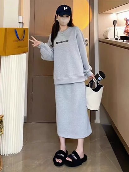 Maternity wear autumn 2023 new set pregnant mother trendy casual sweatshirt skirt autumn and winter two-piece set