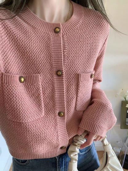 Elegant retro small fragrance short knitted cardigan with sweater jacket feminine temperament celebrity light luxury luxury autumn