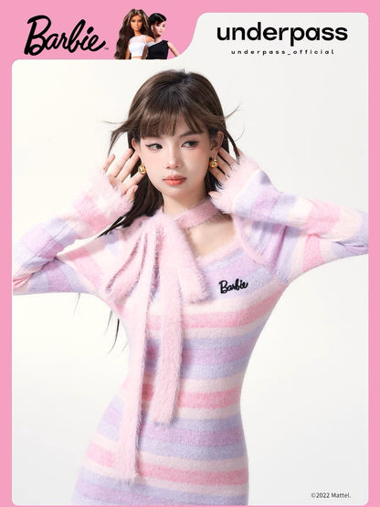 underpassX Barbie barbie joint style sweet and spicy striped tight halterneck butterfly bottoming hip dress