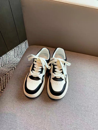 Thick-soled casual shoes for women 2023 autumn new college style versatile lace-up genuine leather comfortable low-top sports sneakers