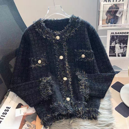 Imitation mink knitted cardigan sweater jacket for women autumn and winter thickened loose 2023 new style small fragrance popular European product