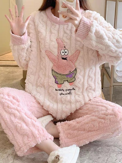 Coral velvet pajamas winter women's style Paidaxing Internet celebrity style autumn and winter plus velvet thickened flannel winter suit