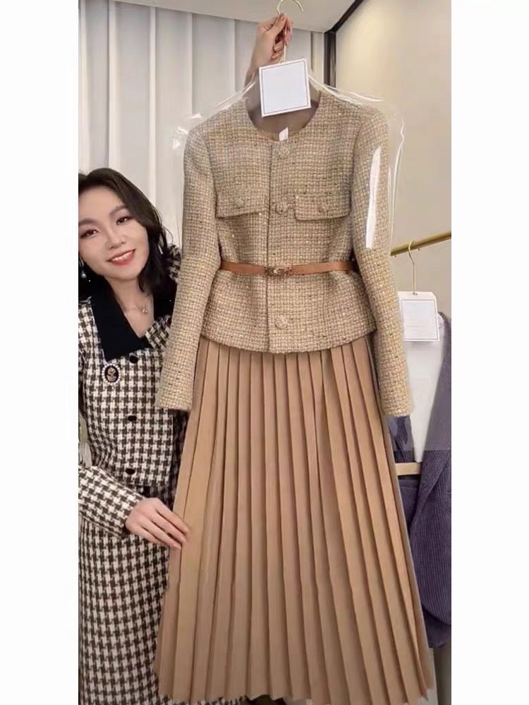 Autumn and winter 2023 new women's clothing high-end temperament celebrity suit first love light luxury small fragrance coffee color dress